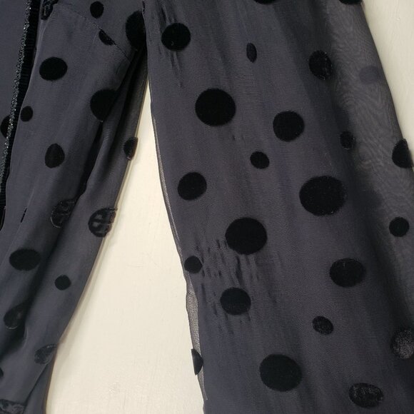 Tory Burch Angela‎ Beaded Velvet Dot Sheer Blouse Long Sleeve Lined 8 - FLAWED - Picture 9 of 16